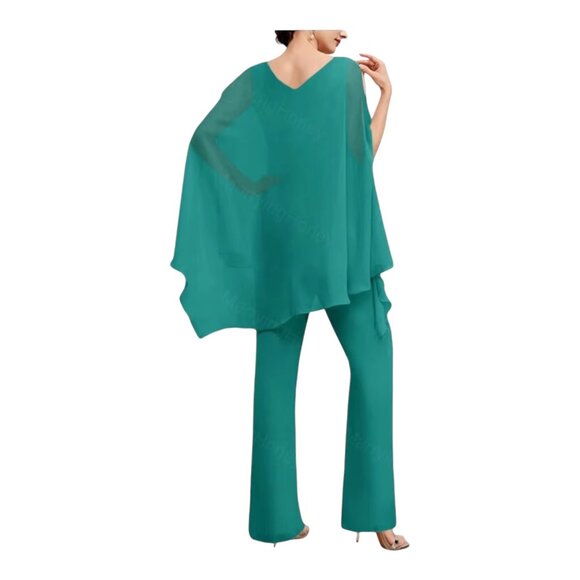 List Boutique Pants - Elegant Womens Teal Layered Jumpsuit By List Roma Boutique Italy Sz 42 With Cape